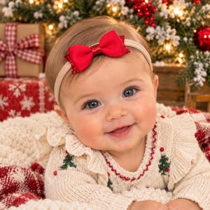 Red Glitter Baby Headband ~ 3 inch Baby Bow
