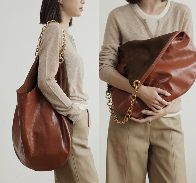 Large Suede Leather Womens Tote Bag, Genuine Leather Hobo Bucket Bag, Elegant Slouchy Shoulder Purse, Work Tote, Big Leather Tote Bag