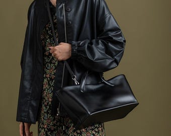Handmade Leather Tote Bag | Large Commuter Shoulder Bag for Women | Durable Everyday Carryall | Minimalist Long-Term Leather Purse