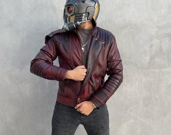 Handmade Guardian Of Galaxy Premium Leather Jacket Comic Motorcycle Jacket Quill Cosplay Maroon Leather Costume Inspired By StarLord Movie