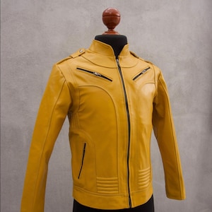 Mens Leather Jacket Yellow Handmade Biker Genuine men Leather Jacket real Lambskin biker jacket Motorcycle Jacket handmade cosplay jacket