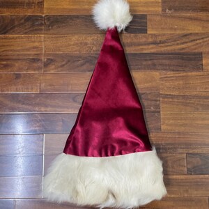 Cherry Berry Burgundy Red Wine Santa Hat, Christmas, 35&quot; Long! S - XXL Sizes, Luxury, Soft Dark Red Velvet with Husky White Faux Fur
