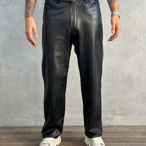 Men's Genuine Sheep Leather Pants - Black Leather Pants for Man - Leather Jeans - Handmade Leather Pants Valentine Day Gift for him