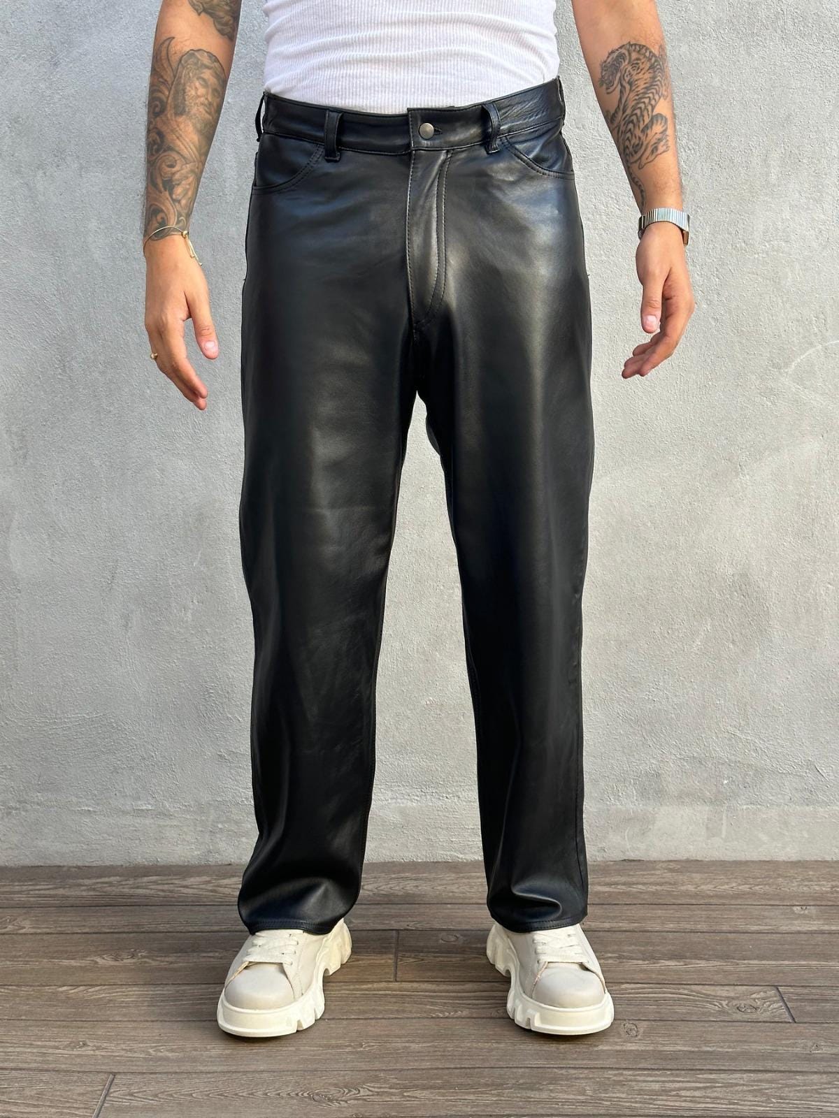 Men's Genuine Sheep Leather Pants - Black Leather Pants for Man - Leather Jeans - Handmade Leather Pants Valentine Day Gift for him