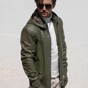 Lambskin Leather Hooded Motorcycle Jacket Mens, Handmade Mens Leather Jacket With Hood, Best Hoodie jacket Gift For Him Soft Gothic Hooded
