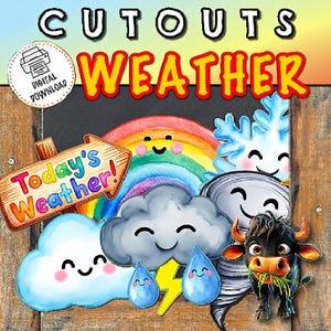 Weather Bulletin Board Cutouts | Bulletin Board Decor | Weather Decor | Door Decor | Meteorology Cutouts | Sun Clouds Rain Cutouts