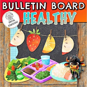 Healthy Food Bulletin Board | Bulletin Board Decor | Food Classroom Decor | Door Decoration | Health Theme | New Year Decor