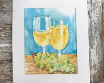 Wine Lover Gift - Painting of Wine - Wine Lover - Wine and Grape Art - Wine Room Decor - Hostess Gift Idea - White Wine Lover Gift