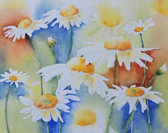 Daisy Painting - Daisy Gift - Daisy Decor - White Flower Painting - Watercolor Flower Painting - Summer Art Print- Valentine Flower Art