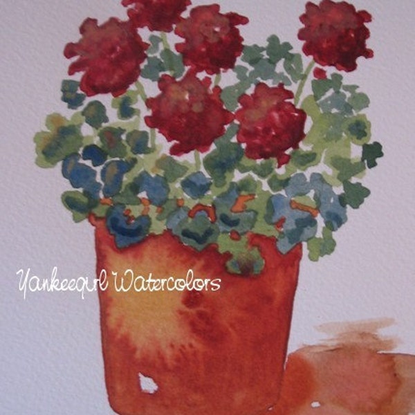 Little Pot of Geraniums-Original Watercolor