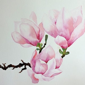 Magnolia Flower - Magnolia Print - Garden Wall Art - Painting with Pink Flowers - Botanical Wall Art - Pink Flower Painting - Magnolia Tree
