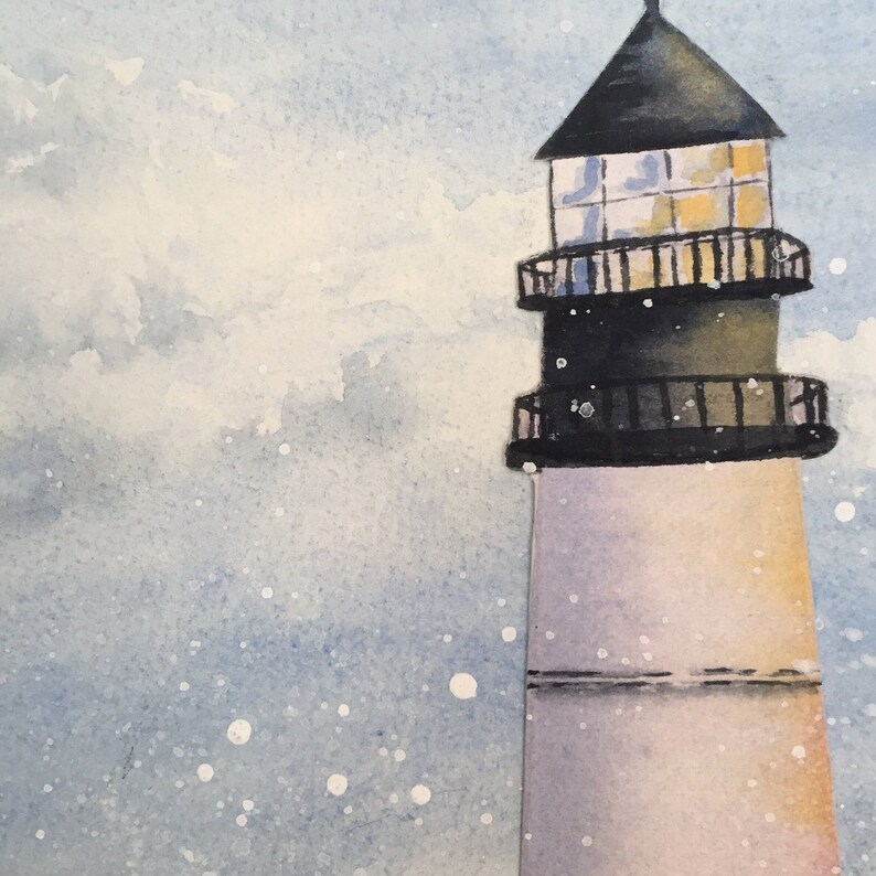 Mixed Media Lighthouse Paintingwatercolor and Acrylic Etsy