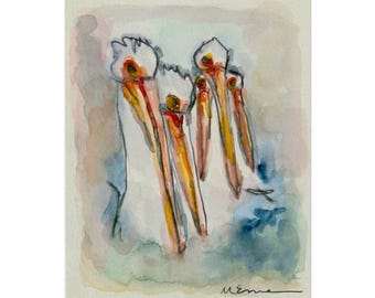 Impression aquarelle pélican : art oiseau côtier de la Louisiane