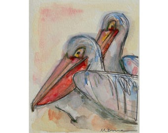 Impression aquarelle pélican : art oiseau côtier de la Louisiane