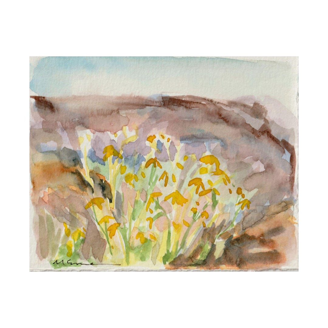Watercolor Landscape Art Print, Wildflowers in the Valley, Abstract ...