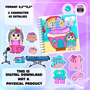 Bedruckbares Einhorn aus Papier. Puppenhaus, digitaler Download, ausdruckbar, Geschenk für Kinder, Kinderaktivitäten, Montessori, DIY, Geschenke für Kinder