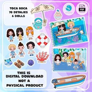 DIY: Toca Boca – Küstenvilla und unglaublicher Strand/Druckbares Puppenhaus/Toca Boca/Beschäftigungsbuchmuster, Digitaler Download, Montessori-Spiele