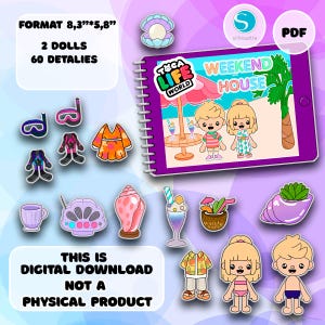 Modello di casa delle bambole in carta Toca Boca fai da te - Set di carta stampabile per bambini, attività pratiche creative per bambini, download digitale, regali per bambini