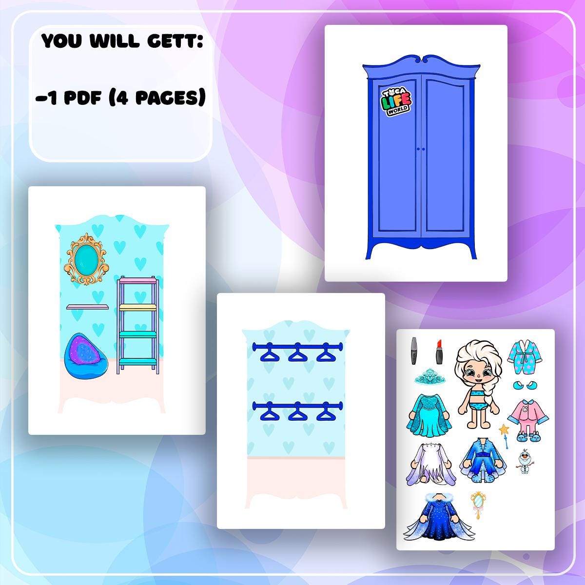 Toca Boca Paper Doll Print Clothes Doll Quiet Book DIY Role Play Paper ...