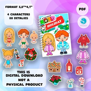 Toca boca Carta Capodanno Casa Stampa Vestiti Bambola Libro tranquillo Gioco di ruolo fai da te Bambola di carta Regalo per bambini Download digitale Giochi Montessori
