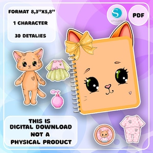 Druckbares Papierkatzen-Puppenhaus, digitaler Download, ausdruckbar, Geschenk für Kinder, Kinderaktivitäten, Montessori, DIY, Geschenke für Kinder