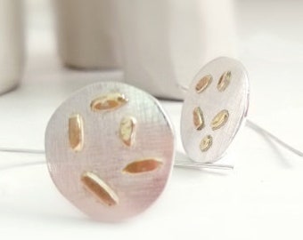 Circles, Round Shape, dangle and Drop earrings, Sterling Silver and 14 k Gold Circle Earrings,