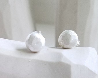 White, Organic, Sterling Silver, Faceted, Pebbles Studs, Earrings, Posts