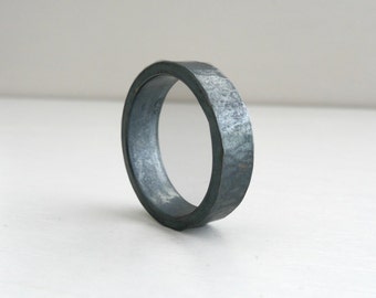 Black Ring Hammered Oxidized Sterling Silver-water effect- No Oxidation option available, by Stilosissima California