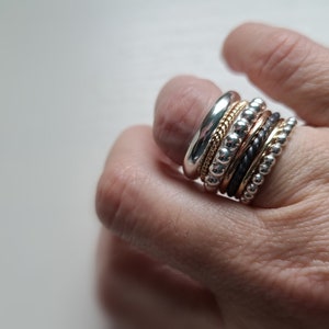 Stacking Rings, Set of 7 Sterling Silver, 14 K Solid Yellow and Rose ...