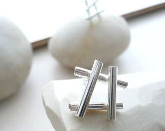 Sterling Silver Geometric Earrings Hashtag, sterling silver small earrings, little stud earrings. Cute Hashtag earrings.