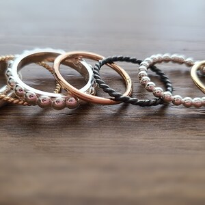 Stacking Rings, Set of 7 Sterling Silver, 14 K Solid Yellow and Rose Gold , stackable rings, mixed precious metal stackable ring set image 4