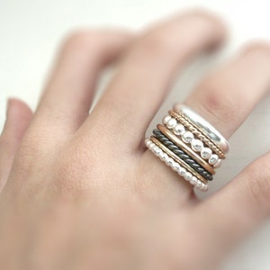 Stacking Rings, Set of 7 Sterling Silver, 14 K Solid Yellow and Rose ...