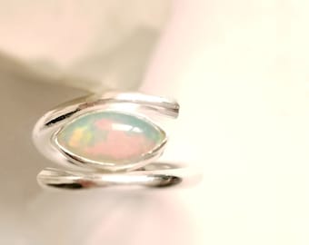 Opal Marquise Cut, Sterling Silver Ring, Natural Opal Ring, Modern