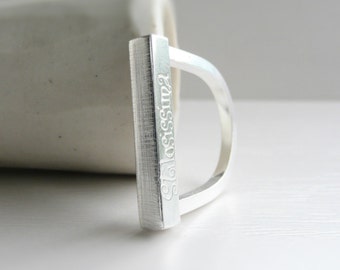 Minimalist Modern Sterling Silver Stilosissima Ring, Square Bar Ring, D Ring, by Stilosissima California