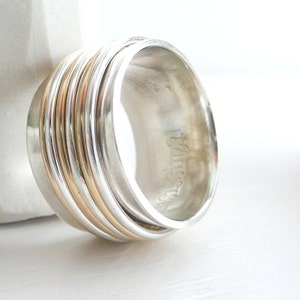 Spinner Ring, Sterling Silver and 14 K Solid Gold Spinner Ring, Worry Ring, Anxiety Ring, Meditation Ring, the Modern Spinner Ring