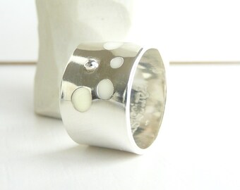 Bubble Ring Sterling Silver and Resin -choose your color- Silver Band with Round colored dots