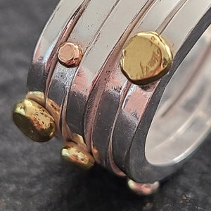 Sterling Silver and 14 K Yellow and Rose Gold drops, Modern Ring by Stilosissima California image 5