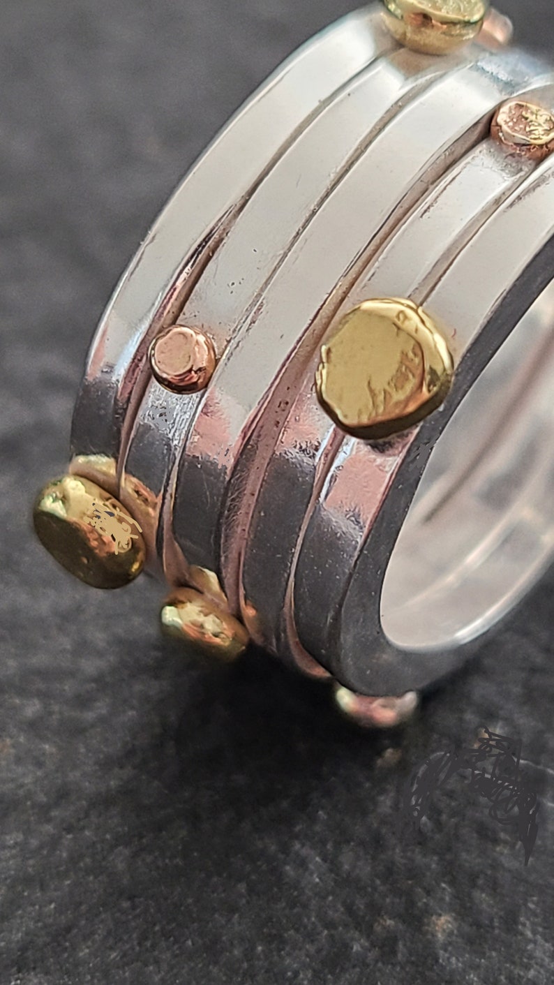 Sterling Silver and 14 K Yellow and Rose Gold drops, Modern Ring by Stilosissima California image 5