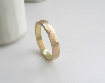 Wedding Band 14 k Solid Gold Hammered   3 mm x 1.5 mm, Anniversary Ring, Wedding Ring