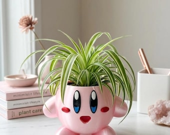 Kirby Planter Pot - Cute 3D Printed Flower Pot Pen Holder - Star Kirby Desk Decor - Birthday Gift for Gamers & Nintendo Fans