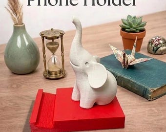 Elephant Phone Holder | Sorority Gift Desk Accessory | Cute Silver Elephant Red Phone Stand for Office Cute Decor Gift