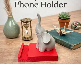 Elephant Phone Holder | Sorority Gift Desk Accessory | Cute Silver Elephant Red Phone Stand for Office Cute Decor Gift
