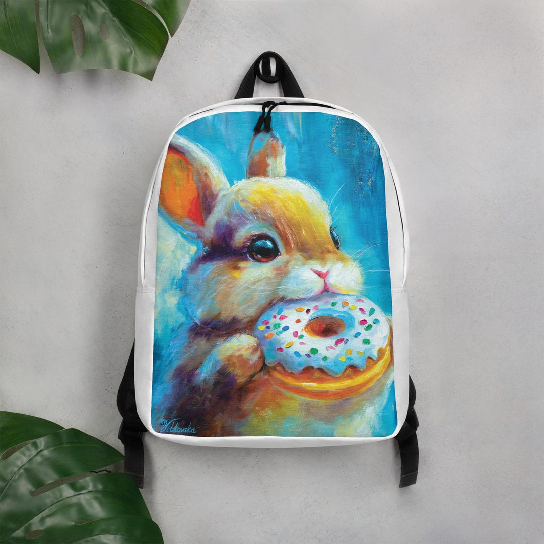 90s Rabbit Backpack Rabbit Backpack Cute Bunny With Donut Backpack Colorful Animal Art Bag ...