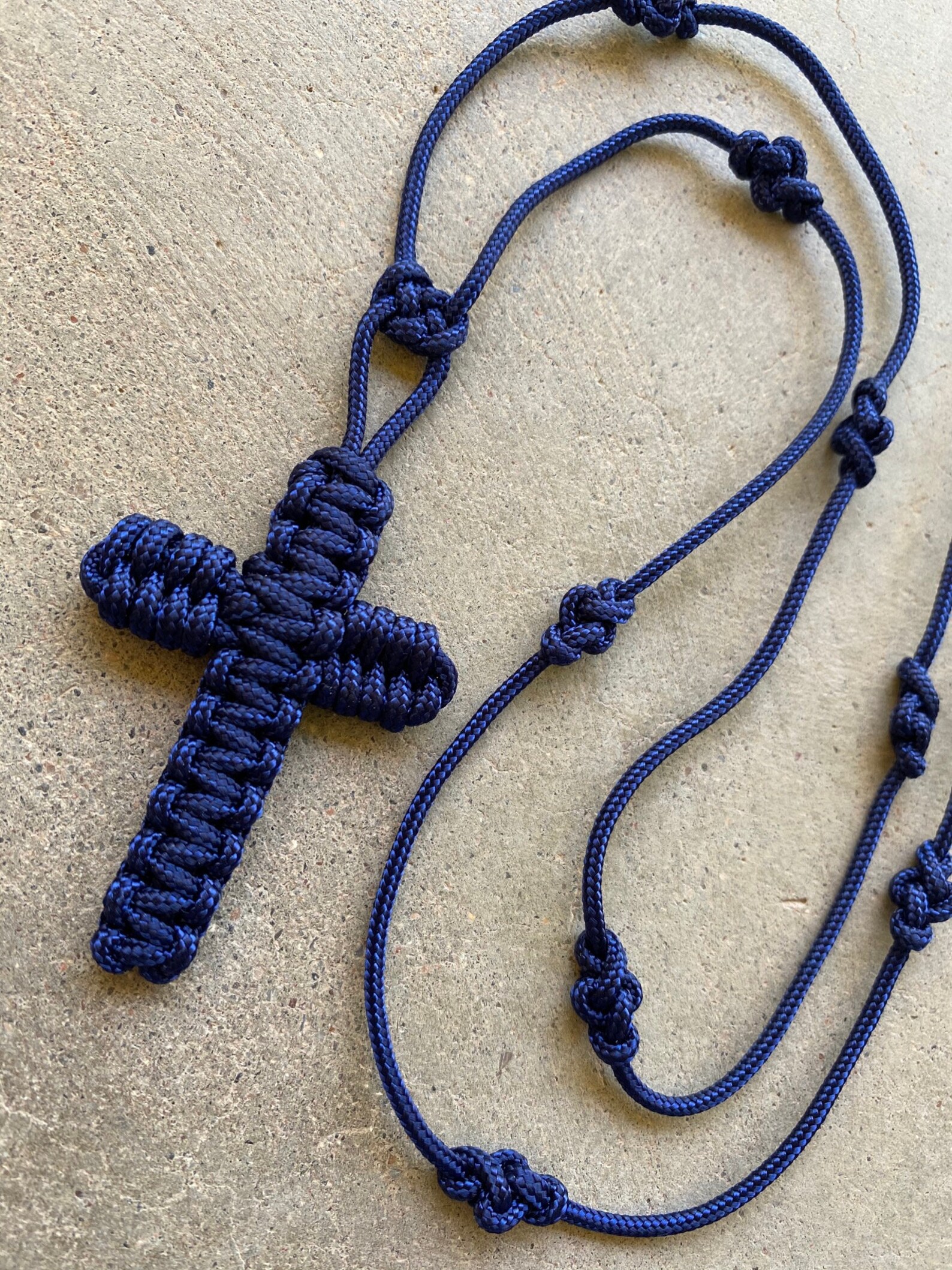 Navy Blue Micro Paracord Cross Necklace Long 34 Etsy