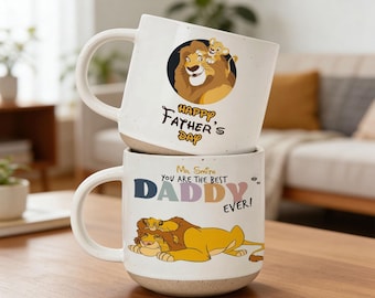 Personalized Best Dad Ever Pottery Mug, Disney Lion King Dads Coffee Mug, Happy Father's Day Pottery Mug, Custom Gift For Father's Day