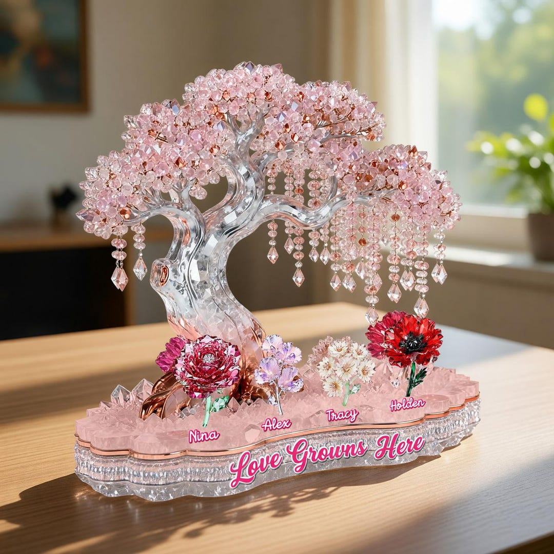 Personalized Acrylic Family Tree Sign, Custom Names Crystal Desk Decor ...