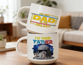 Personalized Star Wars Dad Pottery Mug, Custom Dadalorian Mug, Best Dad In The Galaxy Mug, Custom Names Star Wars Pottery Mug For Dad