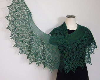 Forest Green luxury shawlette - Elegant Lace shawl - Handmade unique scarf - Silk Alpaca crescent moon scarf