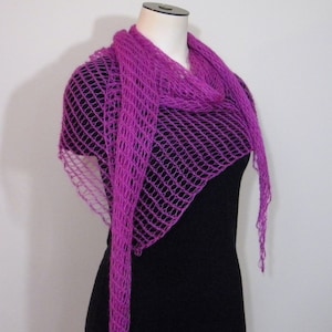 Luxurious Mohair triangle shawl - handmade knitted lace wrap - purple halo - large size scarf - Made with love in Canada