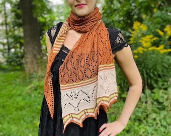 Spooky Kooky Bat shawl - orange green beige luxury lace scarf - angora wool silk - unique handmade knit shawlette - Made in Canada